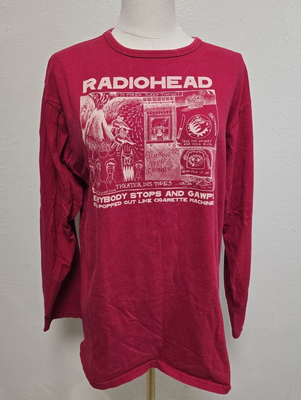 Radiohead Vintage 2000 W.A.S.T.E. Kid A Long Sleeve T-Shirt Red Size Large